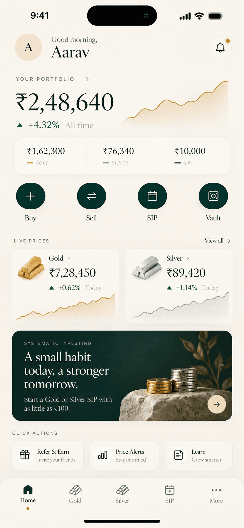 Auromint app home screen